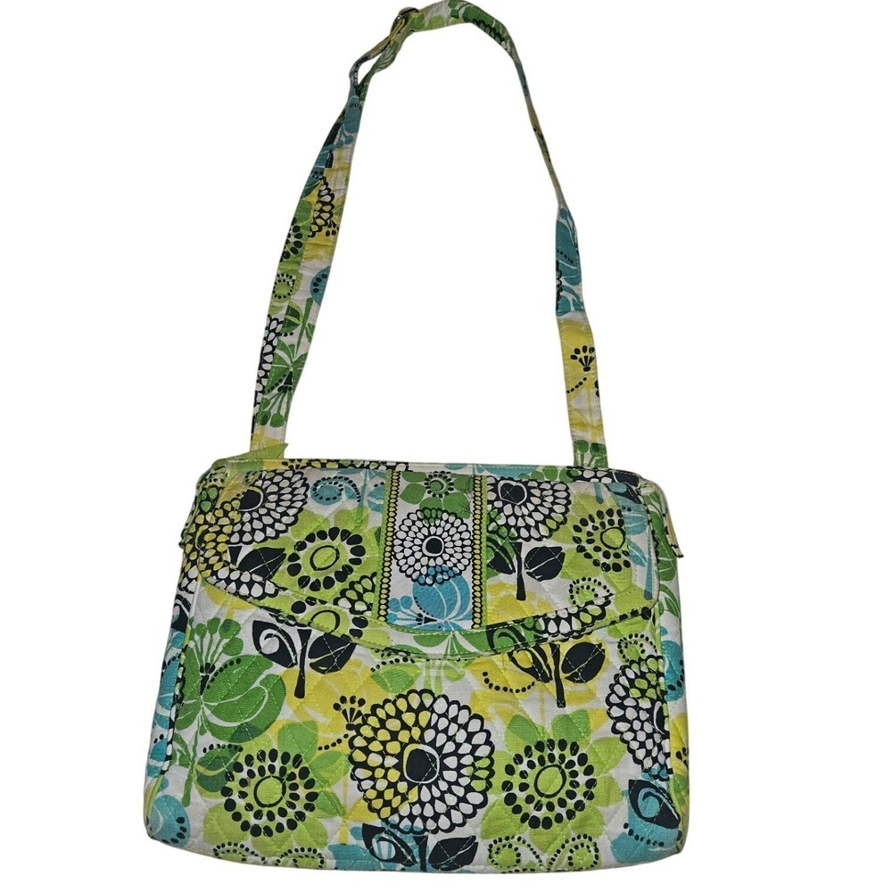 Vera Bradley Limes Up Quilted Cotton Floral Shoulder Bag Green Yellow Blue